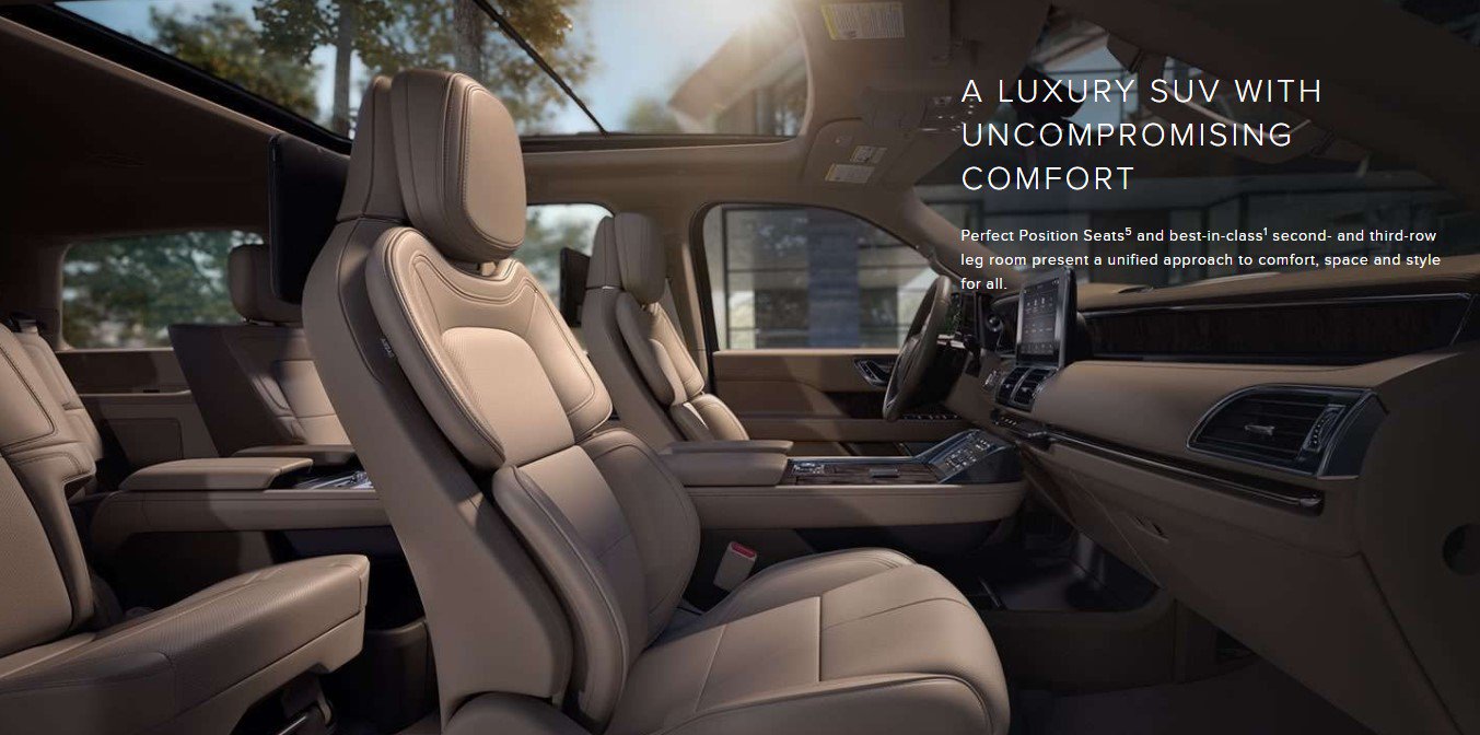 all leather interior and custom formed seats that are standard in a 2018 lincoln navigator.